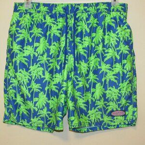 Vineyard Vines Blue Green Palm Tree Print Swim Trunks Shorts Men's M Beach Pool